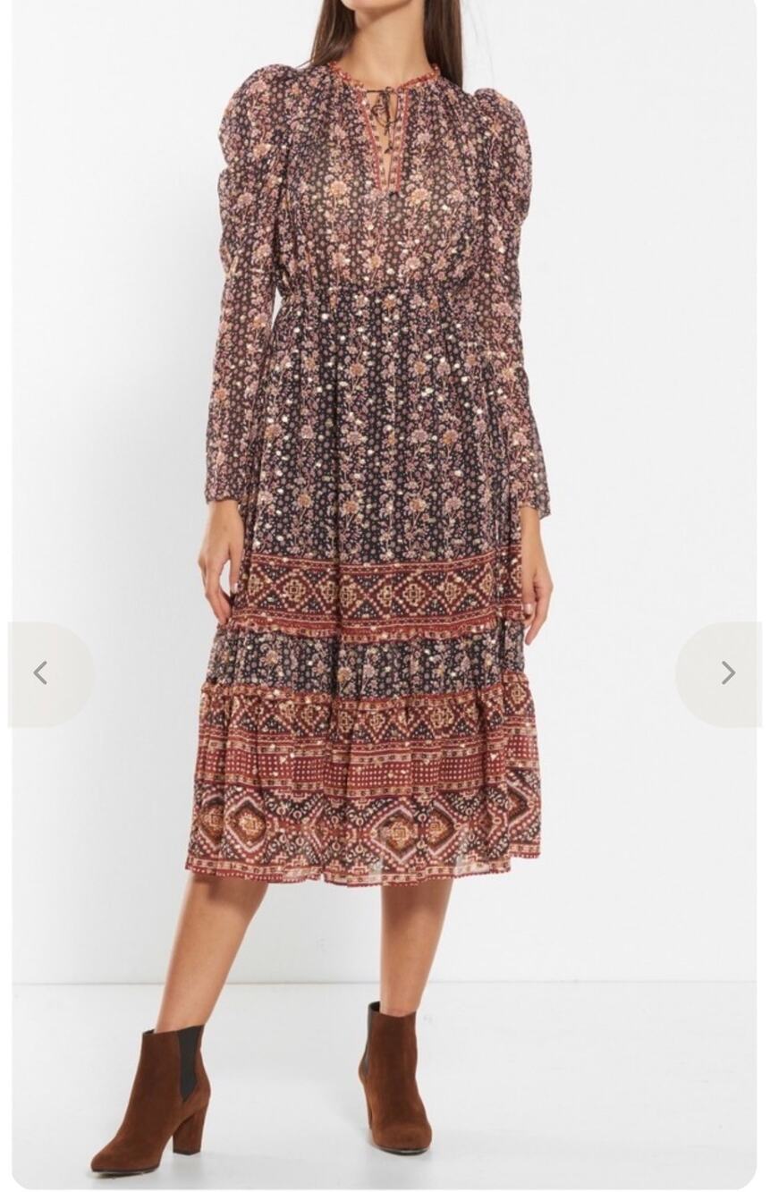 ULLA JOHNSON Alessandra Silk Lurex Dress in Midnight Size 10